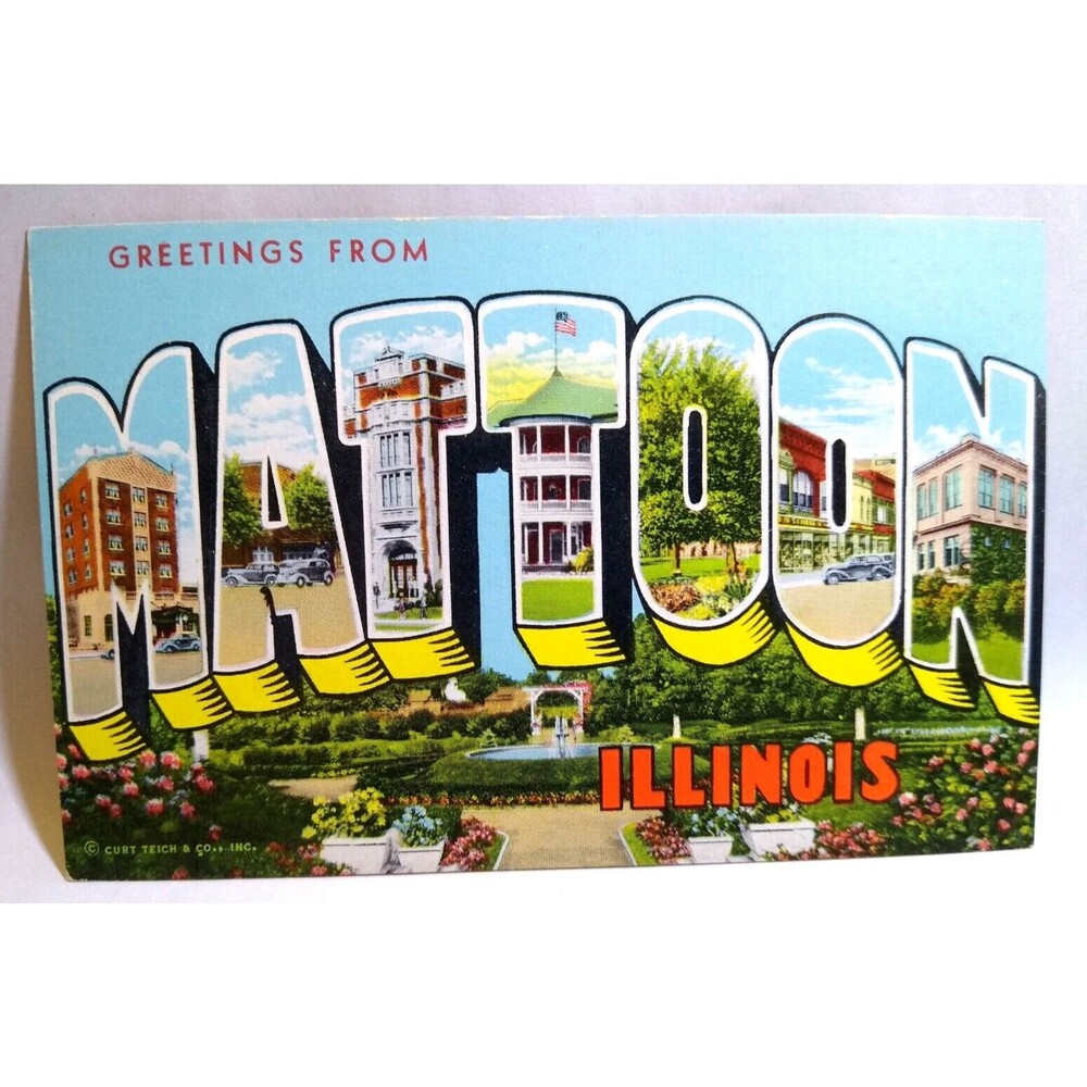 Greetings From Mattoon Illinois Large Big Letter Linen Postcard Curt Teich Rare